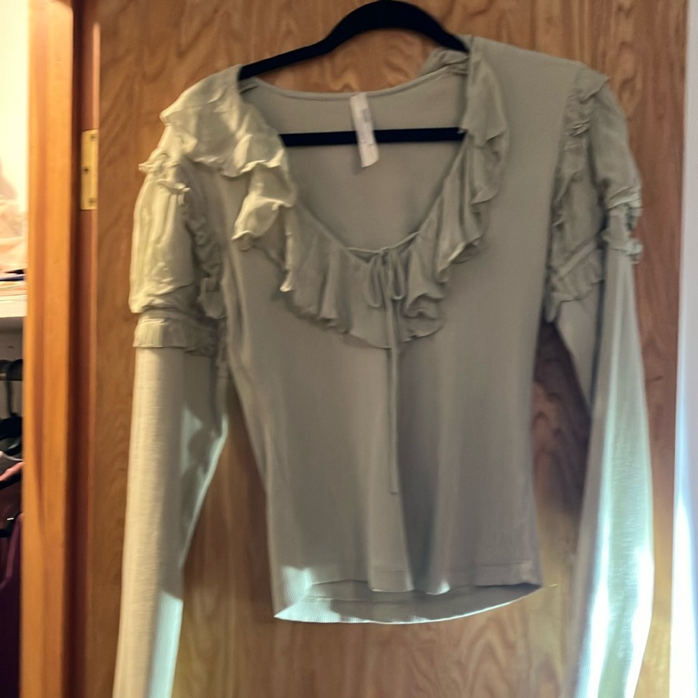 Anthropologie Ruffled Long-Sleeve Women's Top - Light Sage